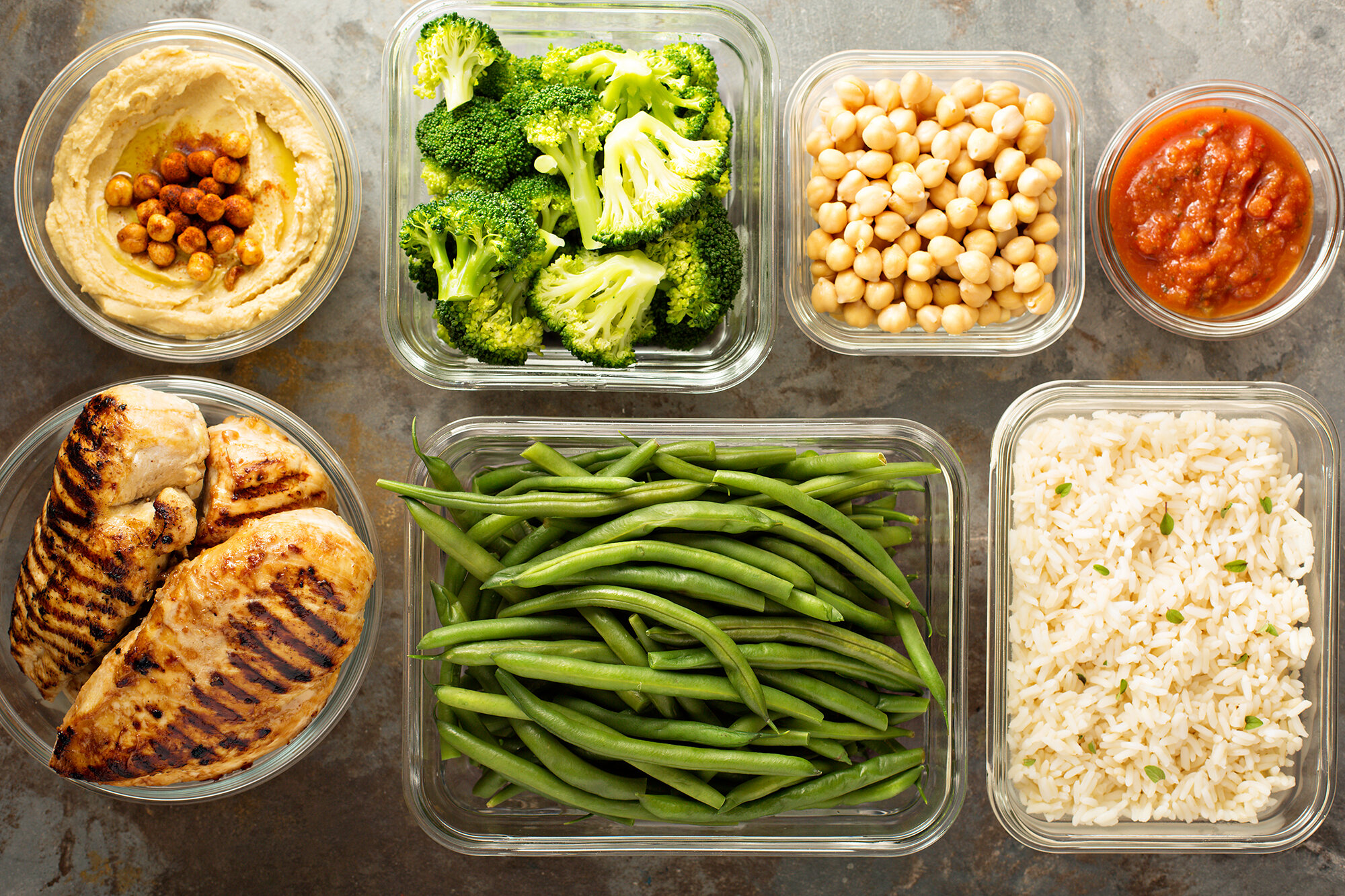 Healthy meal prep containers with balanced nutrition